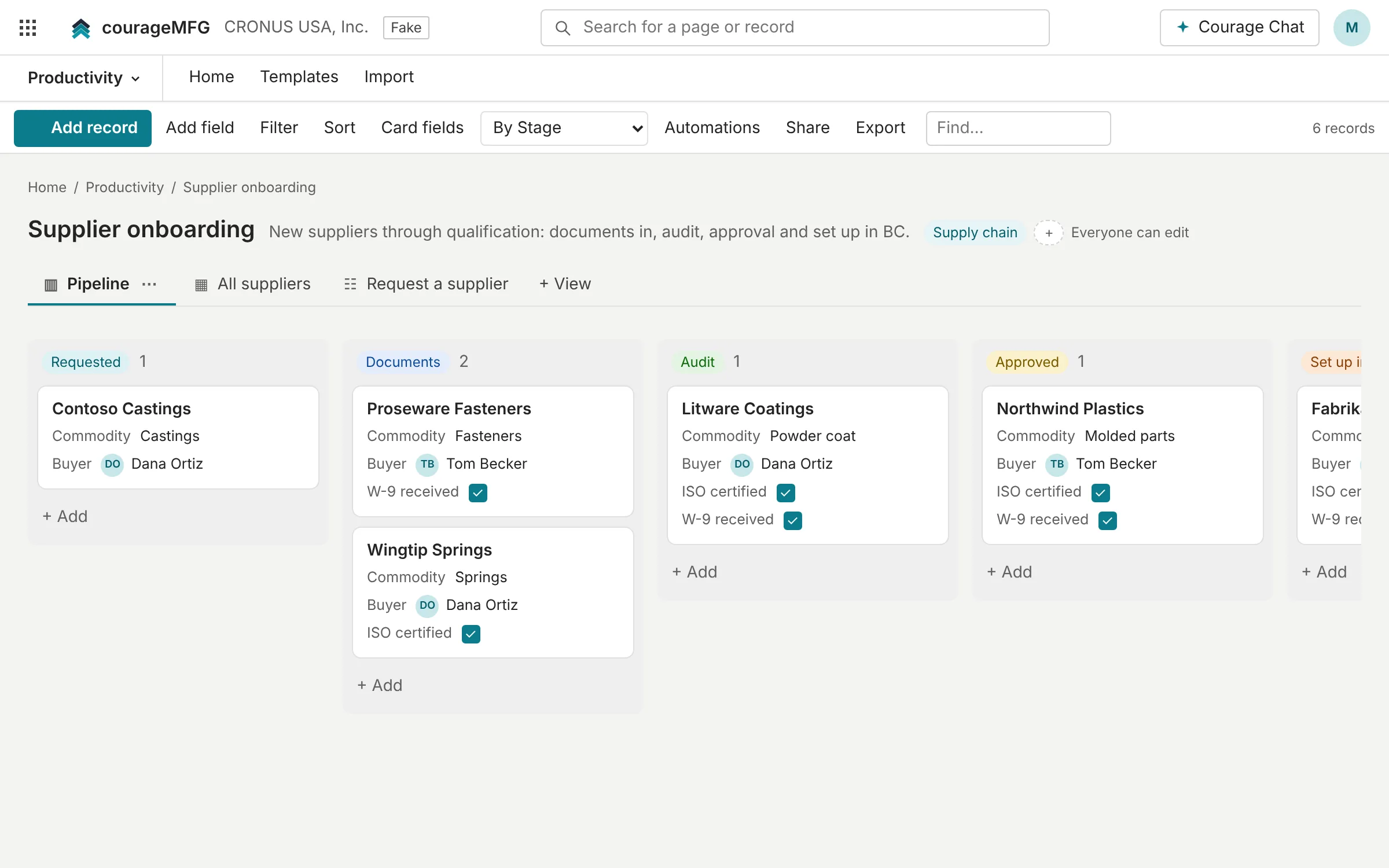 Supplier onboarding as a pipeline from requested to set up in Business Central