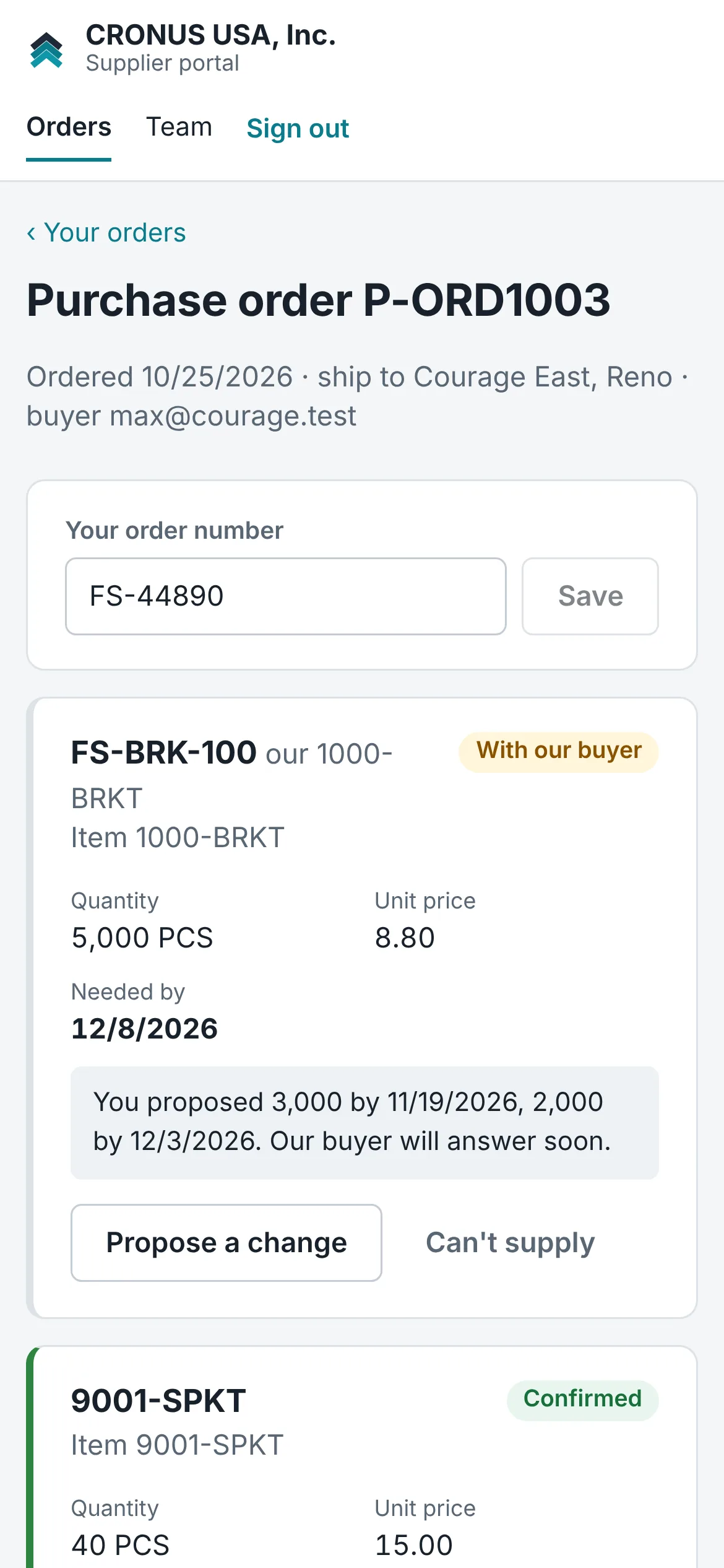 The supplier portal on a phone
